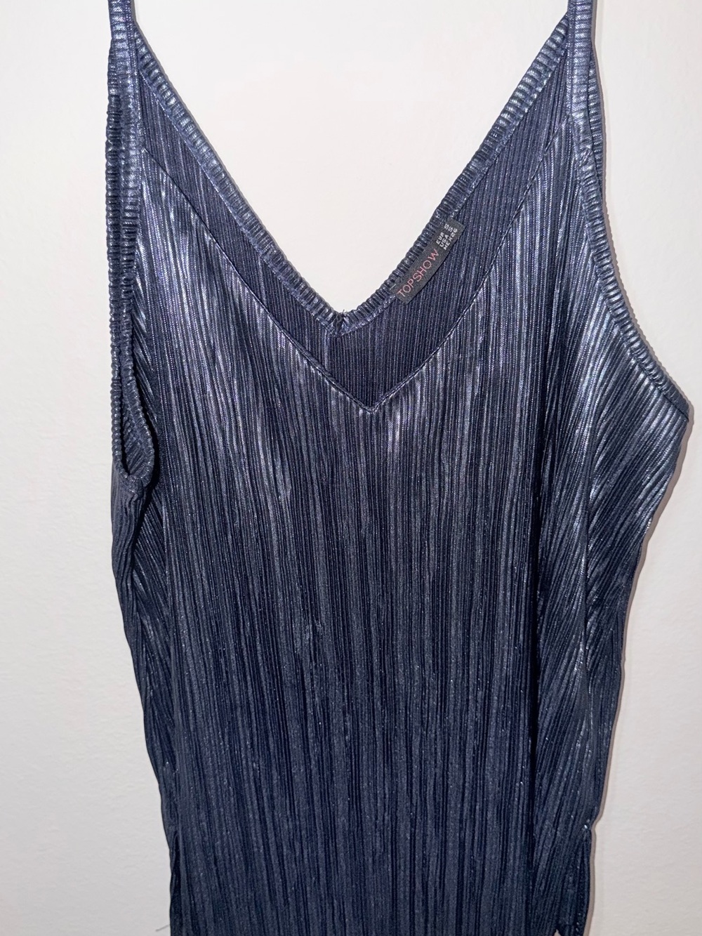 Topshop Shimmery Navy Pleated V-Neck Cami